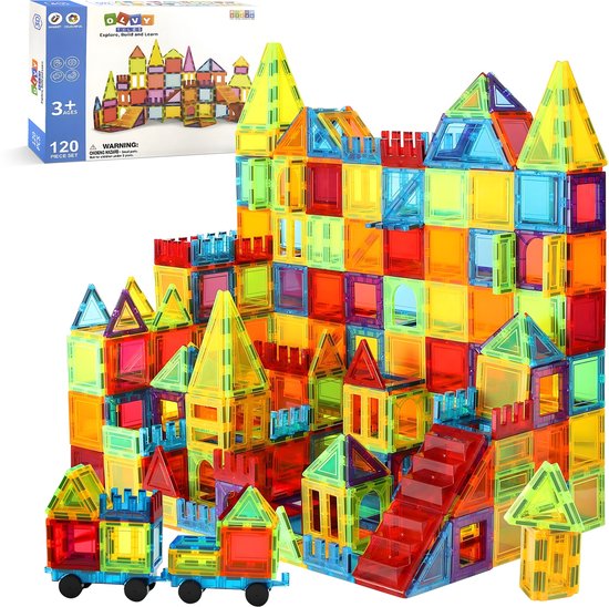 Magnetic Tiles - Magnetisch Speelgoed - Magnetische Tegels - Educatief & Constructie - Montessori Speelgoed - 120 Stuks - Magnetische Bouwstenen - Magnetische Bouwblokken - Bouw je Magna Wereld - Kinderen - Olvy van Olvy