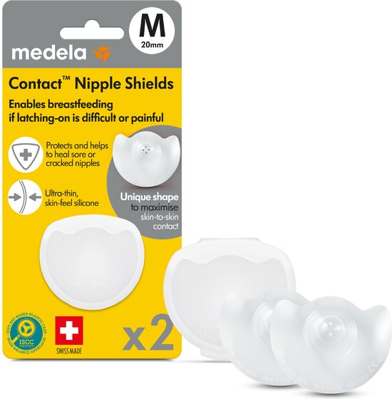 Medela Contact Tepelhoedjes - Bij problemen met aanleggen bij borstvoeding, voor platte of ingetrokken tepels - Maat M - 20 mm - 2 stuks van Medela