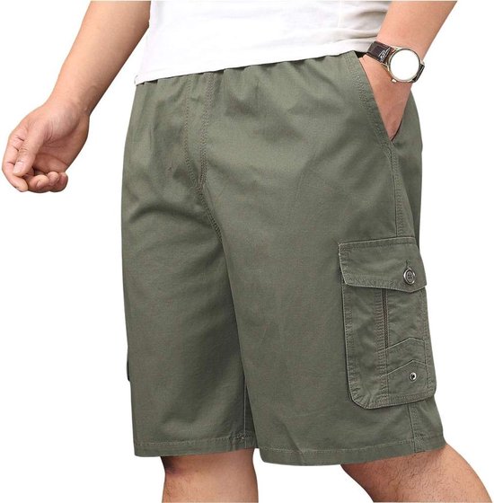 Mens Katoen Losse Fit Volledige Elastische Twill Cargo Korte Broek met Trekkoord
