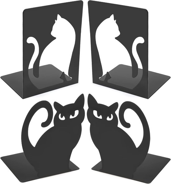 Metalen Kat Boekensteunen - Antislip Boekenhouder voor Boeken, DVD's en Decoratie in Thuis, Kantoor en Bibliotheek - Set van 2