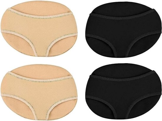 Metatarsale voetkussens - 2 paar zachte voorvoet pads voor pijnverlichting, ondersteuning en comfort (zwart + huidkleur)
