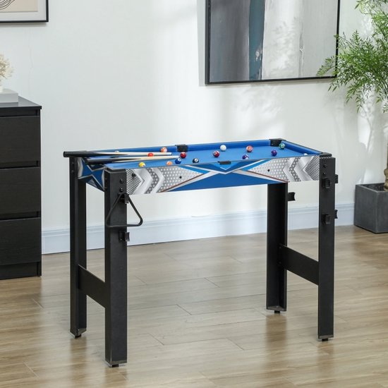 MEUNIQ 5-in-1 speltafel met biljart, tafeltennis, hockey, basketbal en boogschieten, inclusief accessoires, 91 x 45,5 x 76 cm, blauw