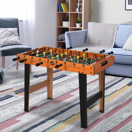 MEUNIQ tafelvoetbaltafel 84,5 x 40 x 61,2 cm met 8 roestvrijstalen stangen, 22 spelers, lange en korte tafelpoten, scoretellers en 2 ballen, naturel