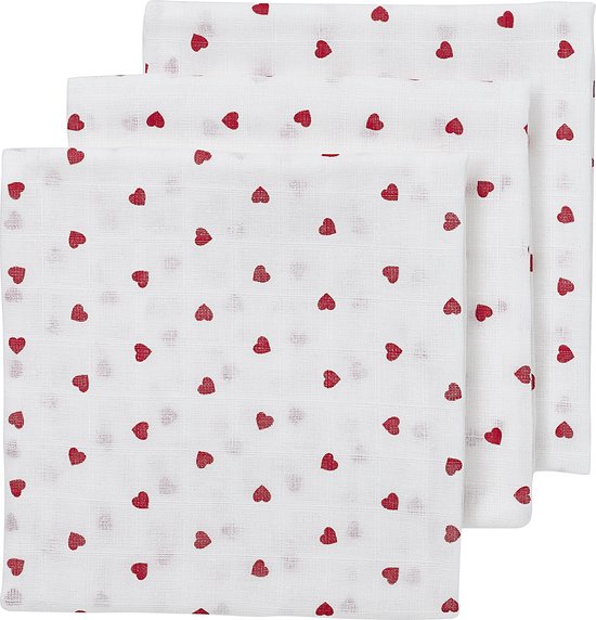 Meyco Baby Sweet Heart hydrofiele doeken - 3-pack - red - 70x70cm van Meyco