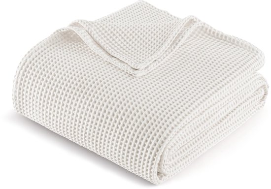Mezcla Gefactureerde Plaid Dekbed in 100% Katoen, Licht, Zacht en Comfortabel voor Bed, Bank en Bureau, Alle Seizoenen, 130x170 cm, Wit