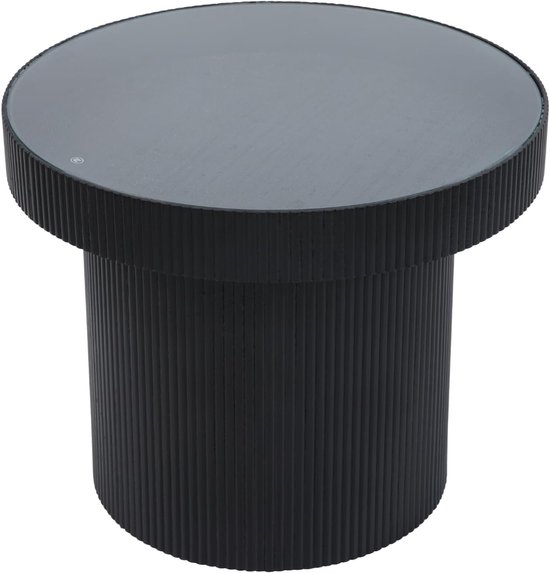 Miguel Bijzettafel met glas, koffietafel, klein, rond, zwart/zwart, 59 x 45 cm (ø x H)