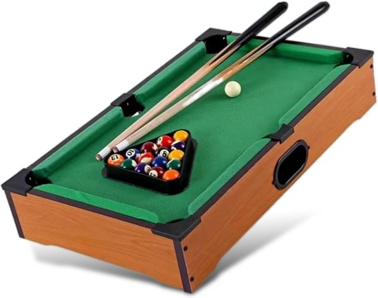 Mini Biljarttafel Licht Hout - Mobiele Mini Biljarttafel Met Kleurvolle Ballen en Krijt - 51 x 34 x 9,5 cm van Merkloos