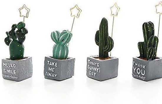 Mini Kaarthouder - Memo Clip - Bureau Organisatie - Cactus Design - 4 Stuks - Meerkleurig