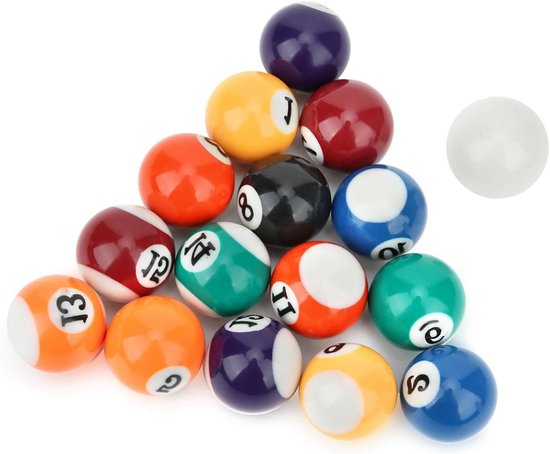 Mini Pool Ball Set van 16 Stuks - 32MM Hars Biljartballen voor Kinderen met 15 Genummerde Ballen en 1 Speelbal voor Thuisgebruik en Spelletjes van Merkloos