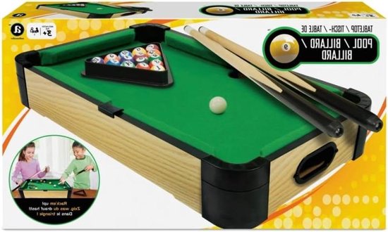 Mini Pooltafel - Houten Biljart - Familie Feest - Draagbaar Tafelblad - 41 cm - Houtkleur