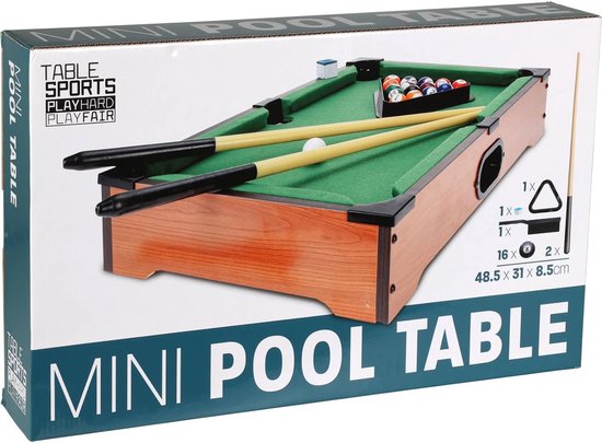 Mini Pooltafel - Kleine Biljart - Gezinsspel - Stevig MDF - 48.5x31x31 cm - Veelkleurig