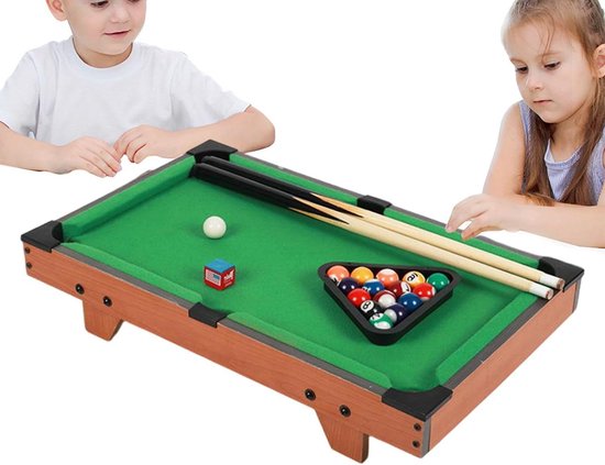 Mini pooltafel - Spel voor thuis - Gezinsactiviteit stimuleren - Verstelbaar en stevig - 52x29x10.5cm - Bruin