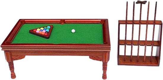 Miniatuur Biljart - Poppenhuis Accessoires - Poppenhuis Decoratie - Schaal 1:12 - 12 x 12 x 5 cm - Houtkleur