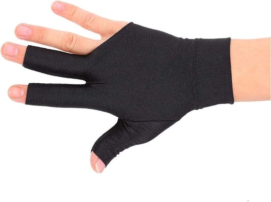 MK Stoer - Snooker handschoen - drievingers - linkerhand - spandex - biljart cue - zwembad - geschikt voor snooker en biljart - zwart Snooker-handschoen, linkerhand open drievingers-spandex-handschoen biljart cue zwembadhandschoenen.
