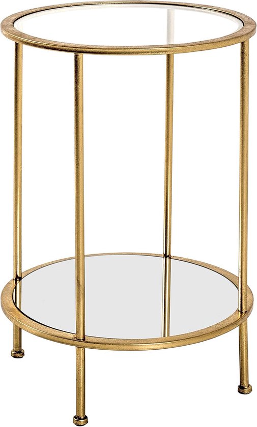 Möbel Bijzettafel goud, goud, Metaal, veiligheidsglas, spiegel - Maat: H 55 cm x Ø 38 cm, Stijl: Art Deco