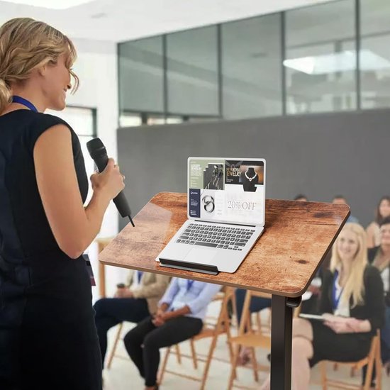 Mobiel sta-bureau, 71-107 cm hoogte verstelbare bijzettafel met omkeerbaar tafelblad, mobiele laptoptafel met wielen, 77x40 cm overbed tafel voor kantoor, ziekenhuis en woonkamer (walnoot)