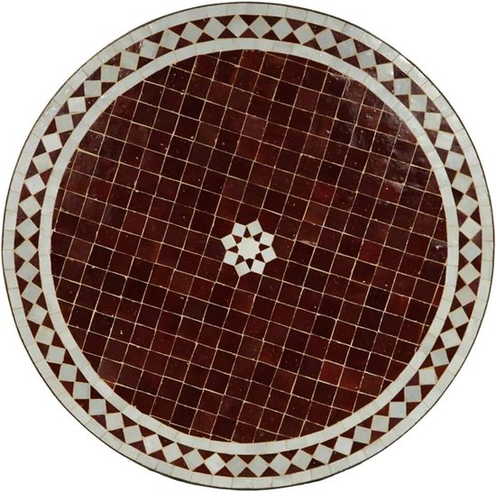 Moro Mediterrane mozaïektafel tuintafel M60-15 bordeaux wit geglazuurd Ø 60 cm rond met frame hoogte 73 cm kunsthandwerk van Marrakesh decoratieve bijzettafel | MT2040