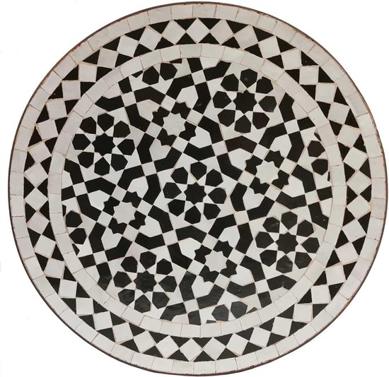 Moro Mozaïek bijzettafel Ø 45 cm zwart wit geglazuurd met smeedijzeren frame H 50 cm | Boho salontafel Marokkaanse mozaïektafel bistrotafel uit Marokko | MT2240