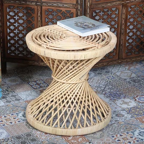 Moro Rotan bijzettafel Anisa Ø 40 cm rond van natuurlijk rotan handgemaakt | Boho Chic koffietafel | Retro salontafel etnische salontafel | CF2086