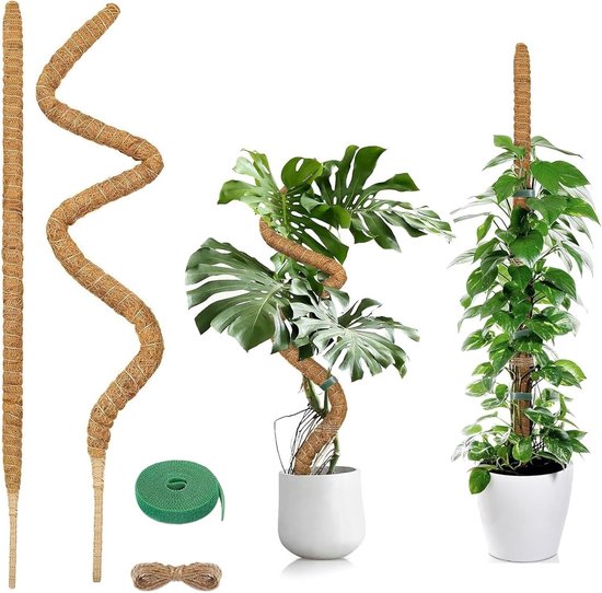 Moss Stokken voor Klimplanten, 2-Pack van 120cm Buigbare Kokos Plantsteunen voor Monstera en Andere Kamerplanten met Tuin Tape en Jute Touw