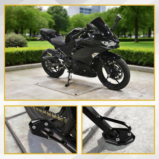 Motorfiets Zijstandaard Verbreding, Ondersteuningsplaat voor Kawasaki Z650 Z900 Z1000 en Ninja Modellen, Verhoogde Stabiliteit en Veiligheid, Zwart