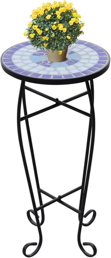 Mozaïek bijzettafel blauw-wit weerbestendig elegant voor tuin en balkon 30 cm diameter