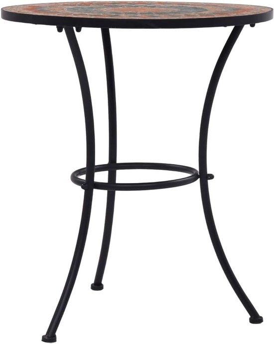 Mozaïek-bistrotafel, bijzettafel, mozaïektafel, tuintafel, tuinmeubelen, voor balkon, tuin, oranje/grijs, keramiek, 60 x 70 cm