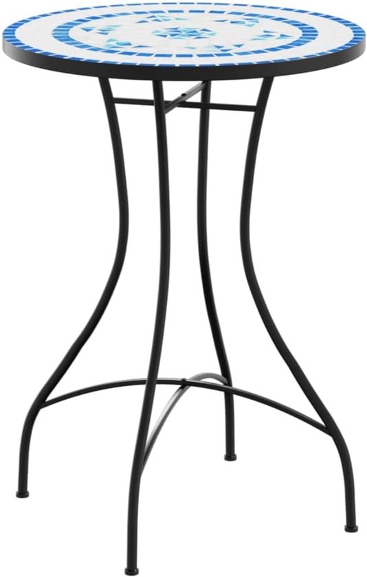 Mozaïek bistrotafel tuintafel balkontafel mozaïektafel terrastafel tafel bijzettafel salontafel tuinmeubelen blauw en wit Ø50x70 cm keramiek