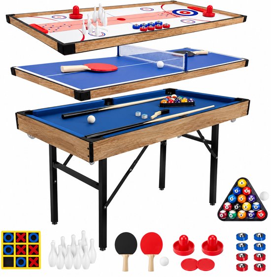 Multigame Tafel 6-in-1 – Opvouwbare Pooltafel met Biljart, Airhockey, Tafeltennis, Bowling en Shuffleboard – 120 cm