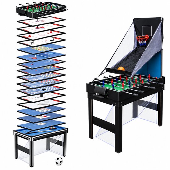 Multigametafel 20-in-1 – Speeltafel voor 2-4 Spelers – MDF Frame – 106,6 x 61 x 80,5 cm – Zwart