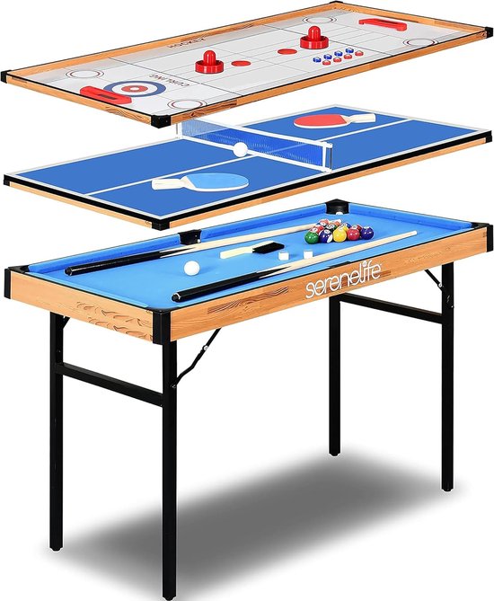 Multispeeltafel 4-in-1 - 122 x 61 cm - Biljart, Airhockey, Tafeltennis en Shuffleboard - Verstelbare Hoogte - Inclusief Accessoires