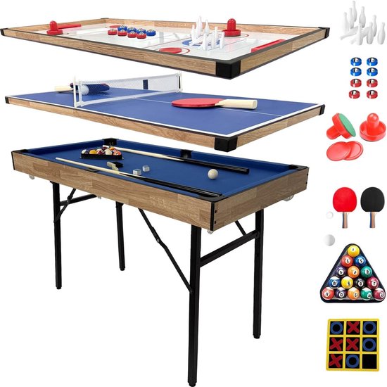 Multispeeltafel - Combispel Tafel - Uren Speelplezier - Inklapbaar Ontwerp - 4FT - Blauw