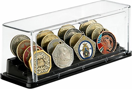 Muntenhouder Acryl - Verzamel Display - Munten Presenteren - Stapelbaar Stofkap - 30 cm Lengte - Zwart
