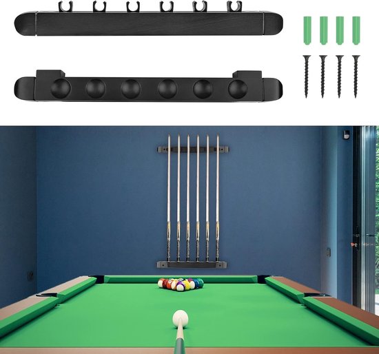 Muurbeugel voor poolstokken, geschikt voor 6 cues, ideaal voor biljartclubs, bars en snookerspellen