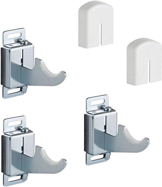 Muurbeugels voor aluminium radiatoren, met verticale / horizontale afstelling en veiligheid - Witte ABS-afdekking en kunststof isolatoren - Maximale capaciteit 50 kg per bevestiging - 3 stuks.