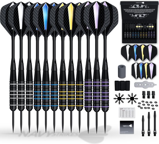 Navy Strikes Dartpijlen Set 20 22 24 26 Gram - Set van 12 Pijlen - Flights Darts en Dart Shafts - Darten - 108 Delige Set - Incl Add-a-Gram 21 23 25 27 Gram van Navy Strikes