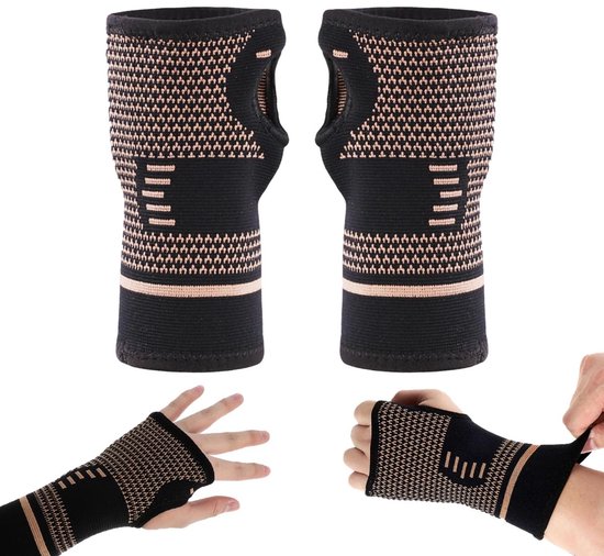 Neopreen koperen polsbandage met hoge elasticiteit, maat M, ideaal voor sport, fitness en herstel