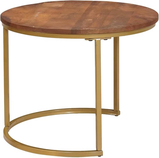 Nesting-salontafels, 2 stuks, honingbruin, massief hout, mango en staal, moderne bijzettafel, woonkamertafel, bijzettafel, voor bank, balkon, kantoor4104645
