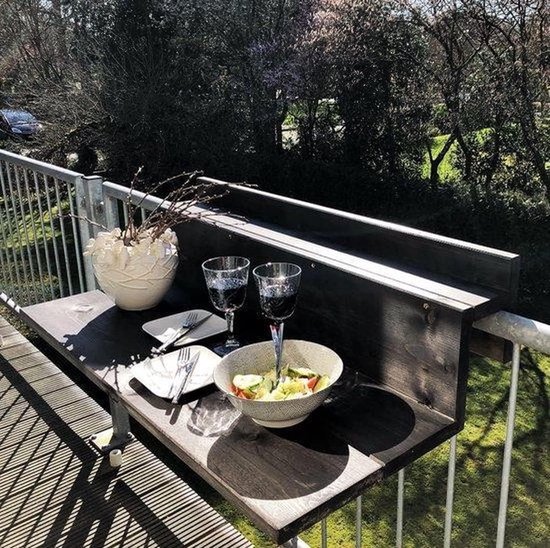 Niet Inklapbaar XL - Balkonbar - Balkon tafel - Hout - 99 cm - Black wash - Reling breed