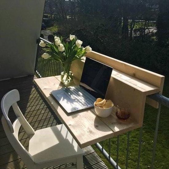 Niet Inklapbaar XL - Balkonbar- Balkon tafel - Hout - 99 cm - Transparant wash - Reling breed
