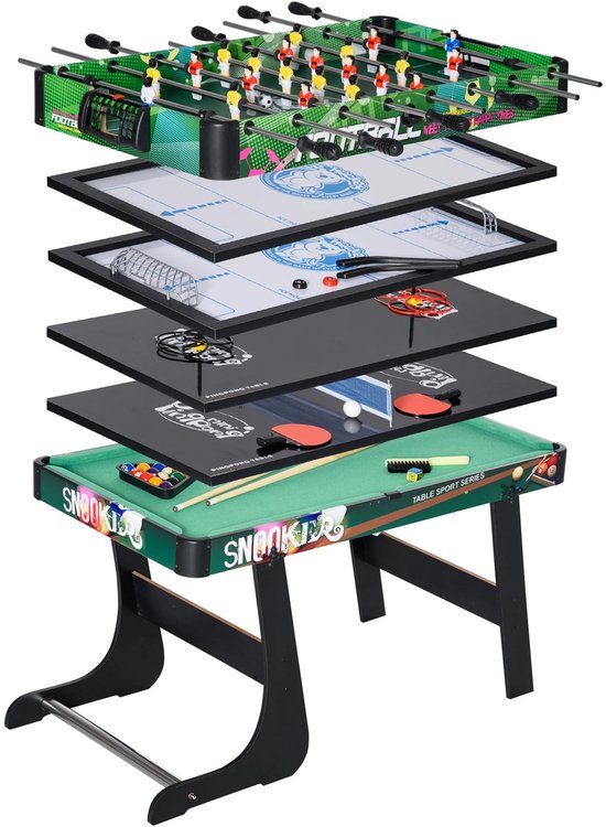 Norvia - Opvouwbare Multigame Tafel - 6in1 - Biljart - Tafelvoetbal - Ping Pong - Tafeltennis - Ijshockey - 118 x 104 x 71 cm