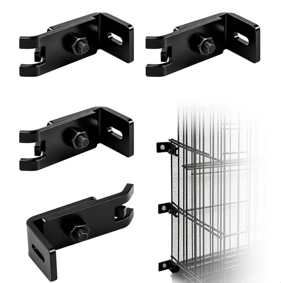 Omheiningspanelen met dubbele stang, 4 stuks, metalen hekwerk voor tuinomheiningspanelen, dubbele stangbeugels, wandverbindingsprofiel, gebruikt om het gaashek aan de muur te bevestigen
