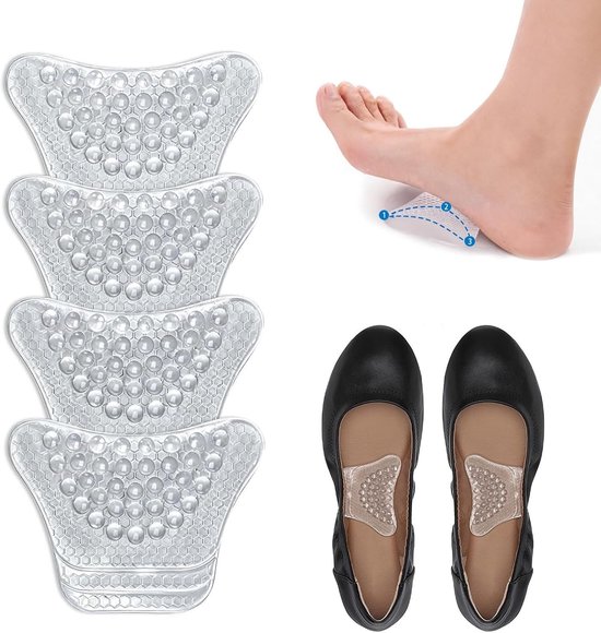 Ondersteuning voor de voetboog bij hielpijn - Antislip, onzichtbare gel in vlinderdesign voor hakken, ballerina's en sandalen (2 paar, gemiddelde voetboog)