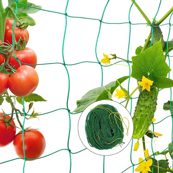 Ondersteuning voor Tuinplanten met Net en 50 Plantbanden - Ideaal voor Klimplanten, Erwten, Komkommers en Tomaten (2 x 5 m), Groen