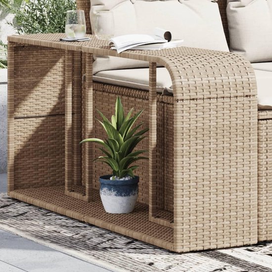 Opbergrekken, 2 stuks, beige, van polyrotan, tuintafel, rechthoekige eettafel, eettafel, keukentafel, tuintafel, P366070