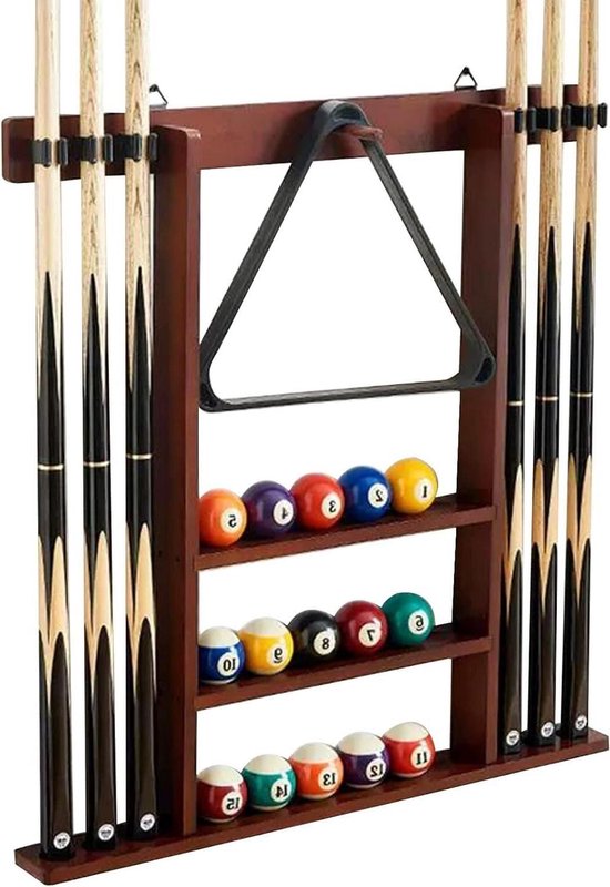 Opbergsysteem Poolballen - Keu Rekken - Biljart Accessoires - Houten Constructie - 8 Keuen - Bruin