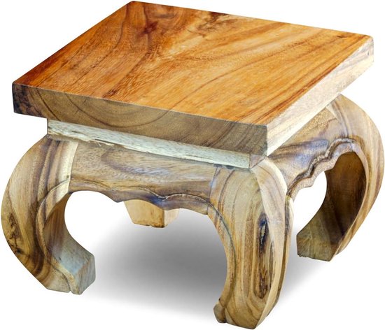 Opiumtafel natuur - 25x25cm hout opium bijzettafel van massief acacia geschikt als nachtkastje of bloemenkruk