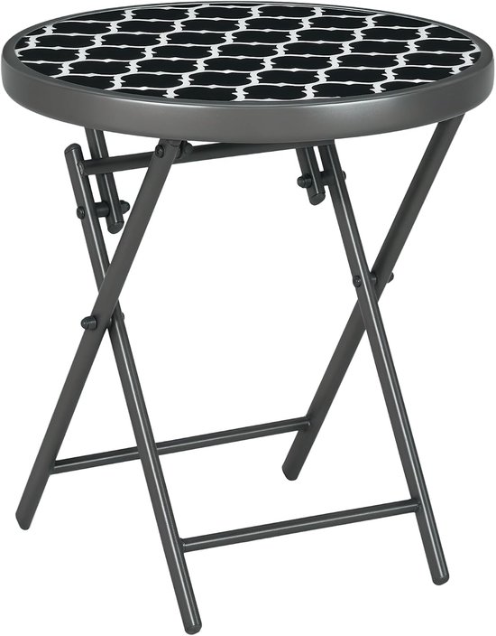 Opklapbaar Bijzettafeltje, Opvouwbare Buitentafel, Tafelblad van Gehard Glas, Campingtafel voor Tuin, Terras, Zwart, 45 x 45 x 50 cm | Klaptafel van glas, kleine campingtafel, ronde salontafel, balkontafel, voor balkon, terras, woonkamer, kantoor