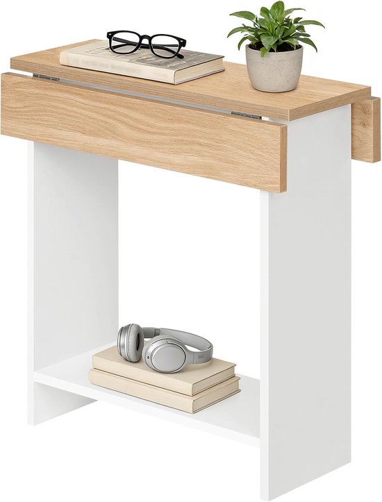 Opklapbare Bijzettafel, Salontafel, Banktafel met Plank, Nachtkastje