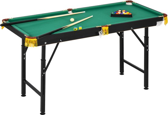 Opklapbare - in hoogte verstelbare pooltafel - inclusief driehoek/2 keuen/16 ballen - groen